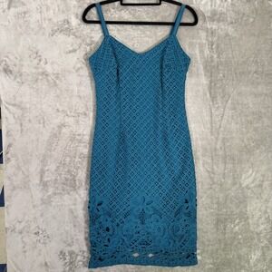 White House Black Market Lace Fully Lined Cocktail‎ Dress Turquoise - Size 4